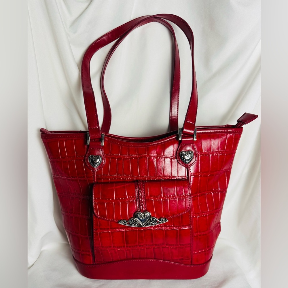 Vintage Red Croc-Embossed Purse w/ Heart Hardware Shoulder or Satchel Purse